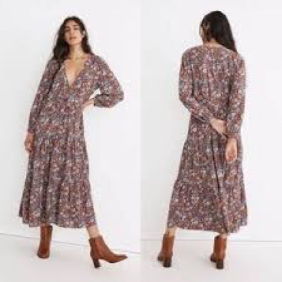 Madewell Challis Wrap Midi Woodland Floral Brown Multi Midi Dress Size XS - Picture 15 of 15